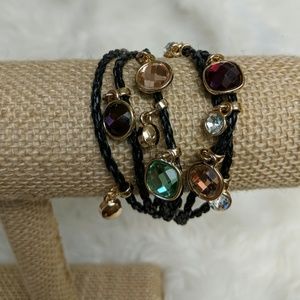 Multi Strand Leather and Rhinestone Bracelet